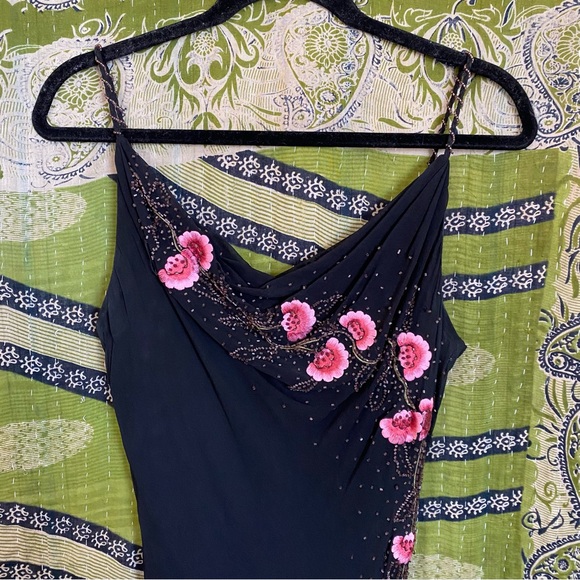 Y2K Xscape Black/ Pink Annabella Silk Beaded Floral Mermaid Maxi Dress Size 10 - Picture 4 of 16